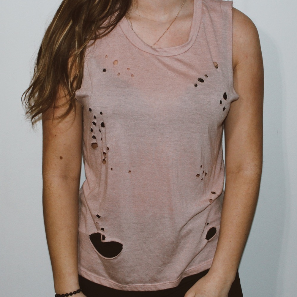 Pink distressed tank top